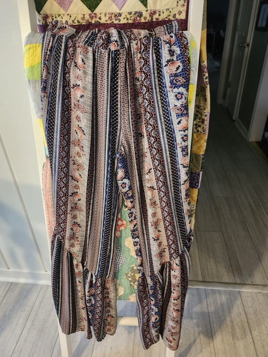Umgee Pants - Boho Floral Stripe Wide-Leg Pants - Navy & Cream